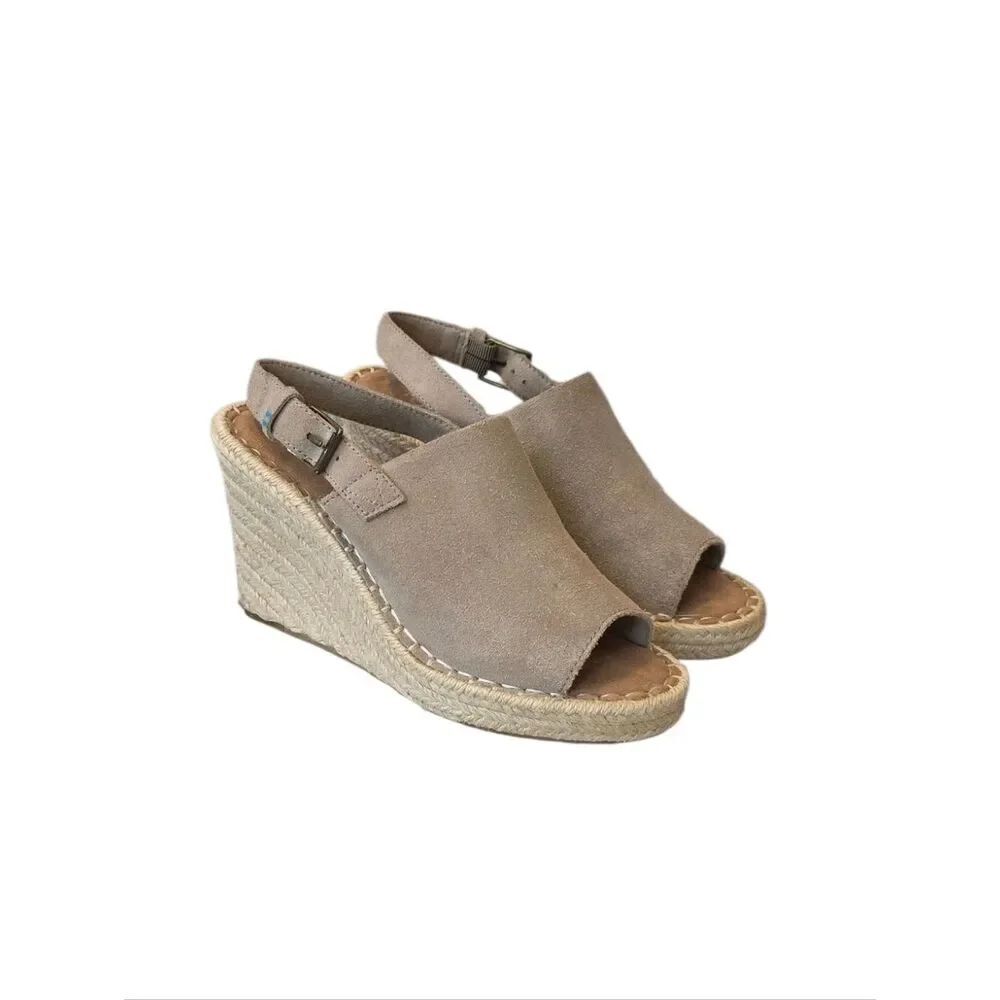 Toms Monica Taupe Suede Espadrille Wedge Slingback Sandals Size 6W
